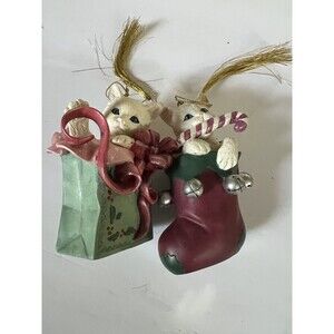 Lenox Holiday White Cat Kitten Christmas Ornaments Lot Of 2 Vintage 1998-1999 VG
